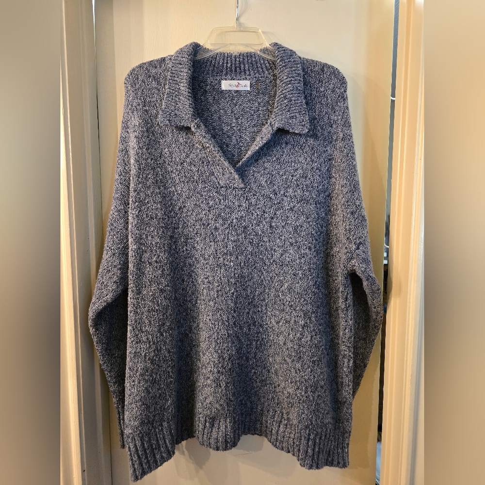 Perfectly Priscilla Heathered Blue V-Neck Sweater